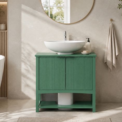 Meuble sous-vasque avec porte et étagère, vert foncé (1/5)