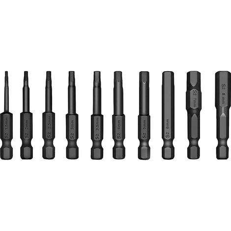 Hexagon Screwdriver Bits - Steel - Magnetic - 1.5 mm to 8 mm - 10 Pcs - 50 mm Length - 1/4 Inch Hex Shank (1/5)