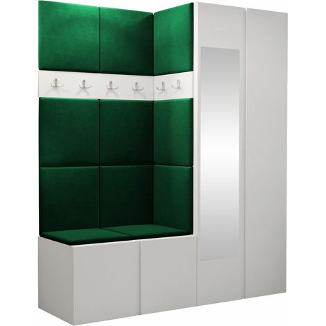 Conjunto para recibidor Pinis X, Blanco, 186x158x46cm, Espejo, Aglomerado laminado, Tapiz, Colocada, Montada en la pared