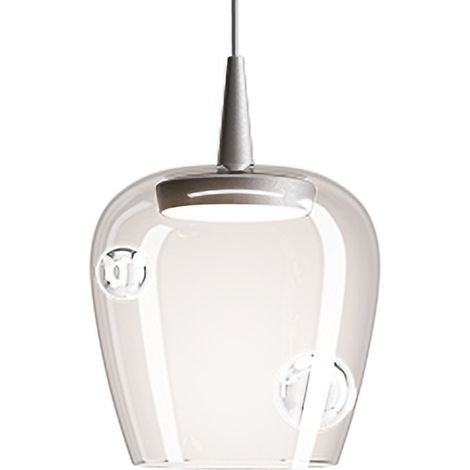 Zafferano Lampada a sospensione Bilia 230V con diffusore in vetro borosilicato soffiato a bocca e dettagli in alluminio, diametro 18 cm, 8W, 2700K
