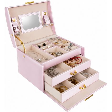 Boîte à bijoux avec miroir, coffret de rangement verrouillable, intérieur en velours, organisateur pour bagues et colliers (1/5)