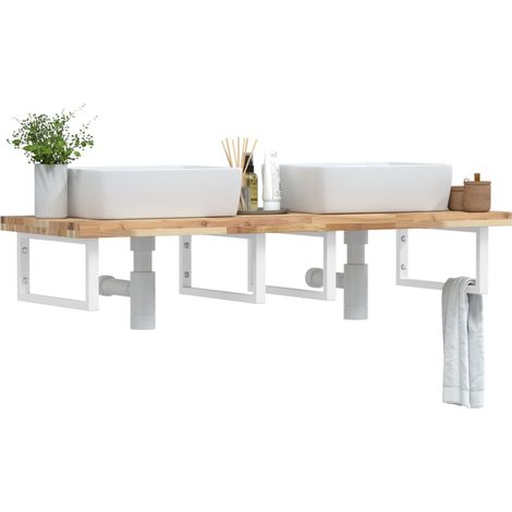 Estante de lavabo de pared acero y madera maciza de acacia