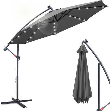 SWANEW Sonnenschirm mit LED Beleuchtung Ø350cm Ampelschirm 360° drehbare Garten Schirm Pavillon Grau (1/5)