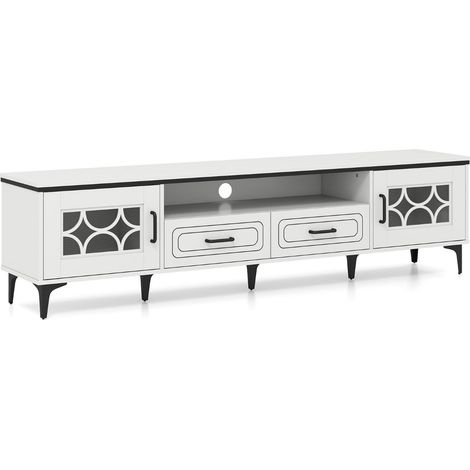 Mobile porta TV 180,5 x 35 x 46 cm per TV fino a 80" ampio spazio di archiviazione stile country legno bianco 200018028