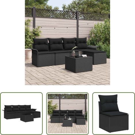 Terrassensofa -  Outdoor-Sofa mit Kissen 6 pcs Schwarz Poly-Rattan (1/5)