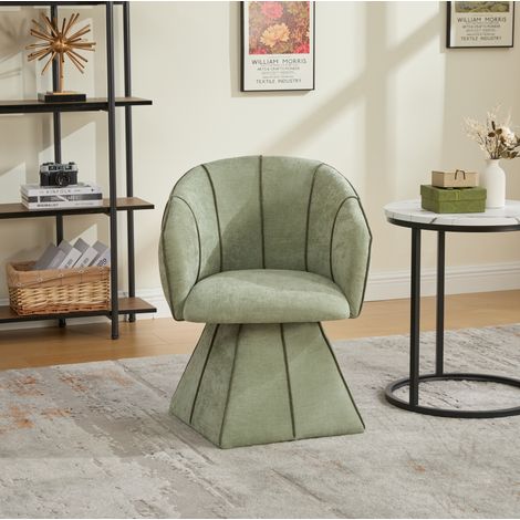 Poltrona girevole in ciniglia, sedia da salotto con schienale alto e braccioli, verde oliva (1/5)