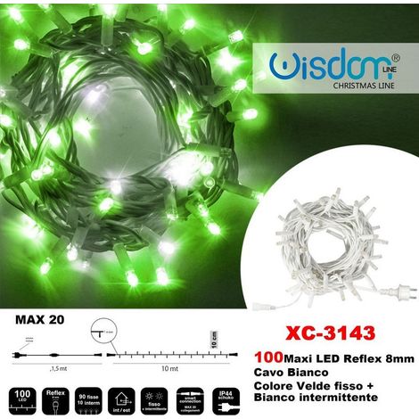 Wisdom - Catena Luminosa 100 Luci Led Lucciole Verde Fisso + Bianco Intermittente Xc-3143 -