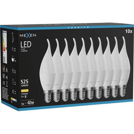 Mexen Nova 10x Ampoule LED flamme E14, C37, 5W, Chaude - 3000K, 525 lm - L106-E14-0530-01x10 (1/5)
