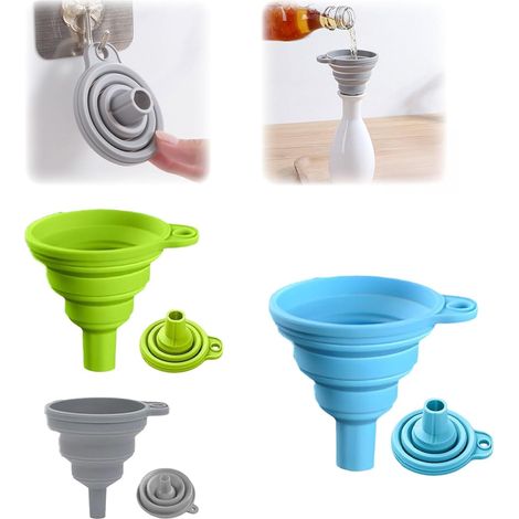 Lot de 3 entonnoirs de cuisine – Petit et grand entonnoirs pliables en silicone de qualité alimentaire pour remplir les bouteilles d'eau et transférer les liquides – Accessoires de cuisine (1/5)