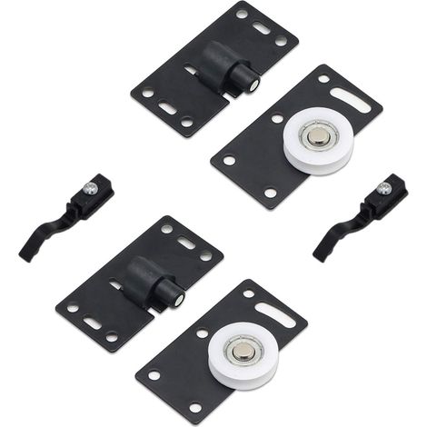 2 Ensembles de Rouleau de Porte Coulissante, Roues de Rouleau de Meubles, Kits de Piste D'engrenage de Roues en Nylon Muets, pour Fenêtre de Placard Armoire Penderie (Noir) (1/4)