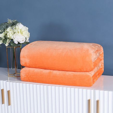 Couverture Polaire - Flanelle Douce Légère 100 x 150 cm - Pour Lit Canapé Salon Extérieur - Orange (1/3)