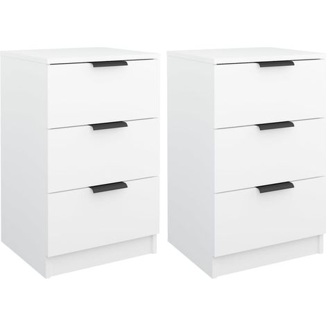 Conjunto de 2 mesitas de noche con 3 cajones 40 x 36 x 65 cm madera contrachapada blanca DEC034953