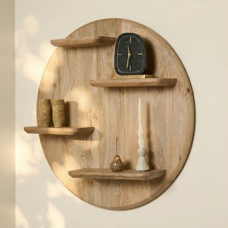 Etagère murale ronde en bois de manguier CORTINA (1/5)
