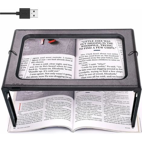 Full Page Reading Magnifier Hands Free Rectangular Standing Magnifier with 6 LED Lamp 3X Magnification Lens for Reading for Books, Jewelry, Elderly, Visually Impaired, Sewing (1/4)