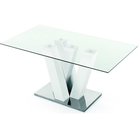 Tavolo fisso in vetro e struttura in legno ENNIO BIANCO FRASSINO (1/3)