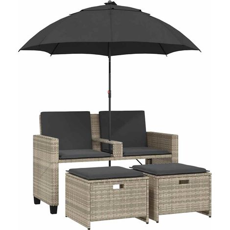 Maison Exclusive - Gartensofa 2-Sitzer Sonnenschirm und Hocker He
