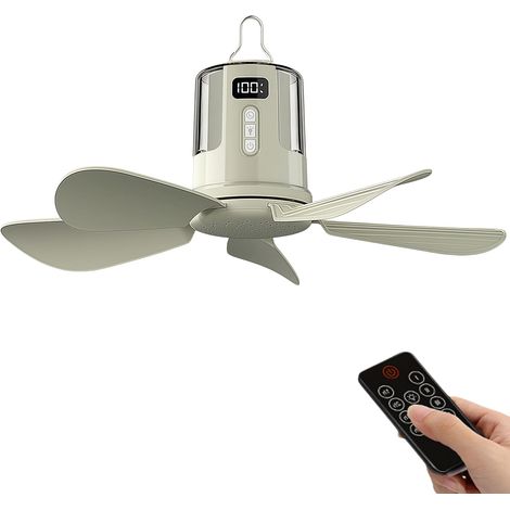 Ventilateur de plafond portable 16" avec lumière pour terrasse, auvent, tente, porche, camping-car 3 modes d'éclairage (blanc froid, blanc chaud, RGB multicolore), 4 vitesses, minuterie 12 heures, ba (1/5)