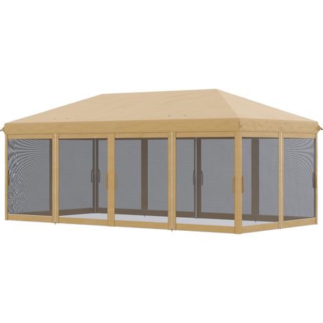 Gazebo da Giardino 6x3m Pieghevole con Zanzariera Altezza Regolabile e Borsa di Trasporto Beige (1/5)