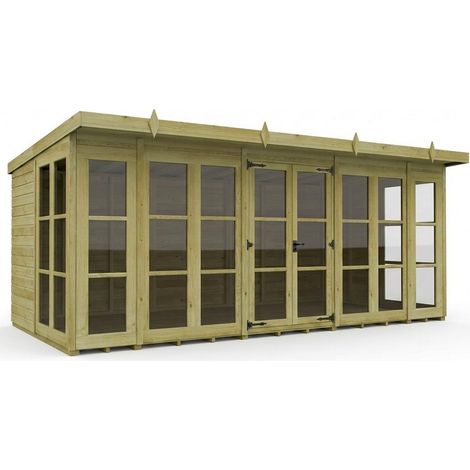 16ft x 8ft Georgian Pent Summer House - Pressure Treated Timber - L488 x W244 x H210 cm - Natural