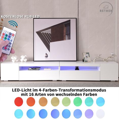 Meuble TV Moderne Blanc 240cm - Panneau Lumineux, Éclairage LED Variable - Idéal pour Salon et Salle à Mange (1/5)