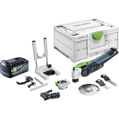Kit de base Festool OSC 18 E - Oscillateur sans fil 18 V Starlock Max Brushless + 1 batterie 5,0 Ah + kit d'accessoires 7 pièces + Systainer - sans chargeur