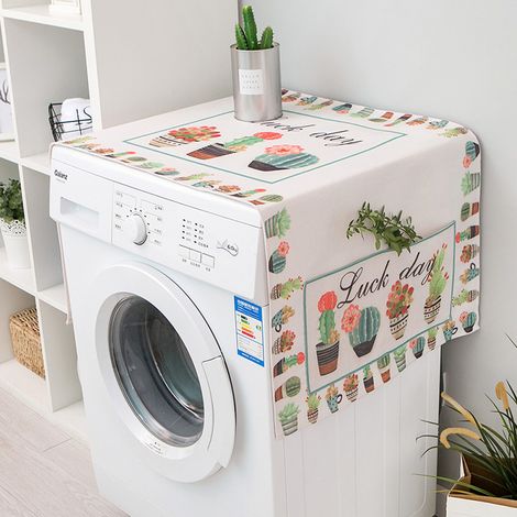 Housse Pour Dessus Machine À Laver - Housse Antidérapante Pour Sèche-Linge Et Réfrigérateur - 65x180 cm - Coton Mélangé - Avec Poches De Rangement - 1 Pièce (1/5)