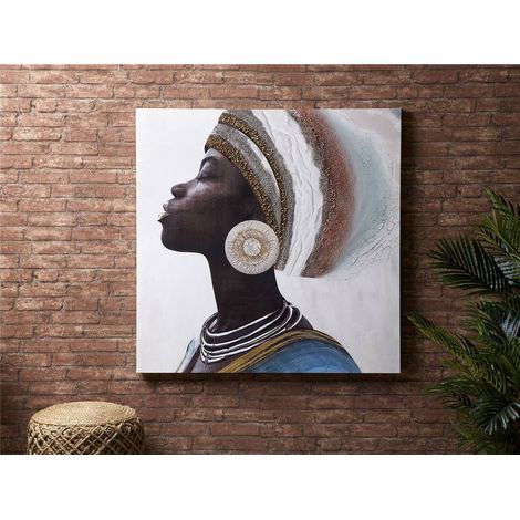 Bedruckte Leinwand, afrikanische Frau mit Turban, 50 % Öl, 100 x 100 cm. 100 x 3 x 100 cm (1/3)