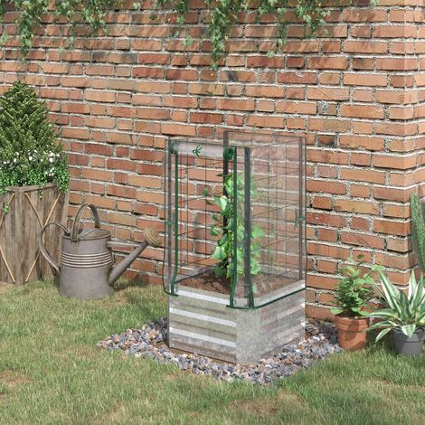 Set da 3 pezzi Outsunny con aiuola rialzata, serra, traliccio e copertura in plastica, 53 x 53 x 90 cm