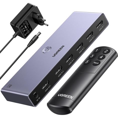 Switch HDMI 8K 60Hz 5 Entrées 1 Sortie Commutateur HDMI 3D HDR10 VRR avec Télécommande Compatible avec 5 4 360 TV Stick Box Chromecast Lecteur Blu Ray DVD HDTV Projecteur (1/5)