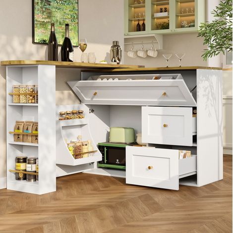 Tavolo da bar estensibile con vano contenitore, 138-204 x 39 x 105 cm, MDF e metallo bianco HAVRYA (1/5)