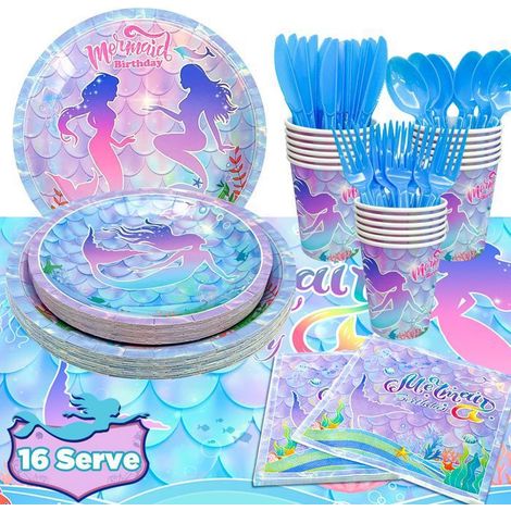 Decorazioni Anniversario Tavola Sirena, Servizio da Festa di Compleanno a Tema Ariel per Decorazioni di Compleanno