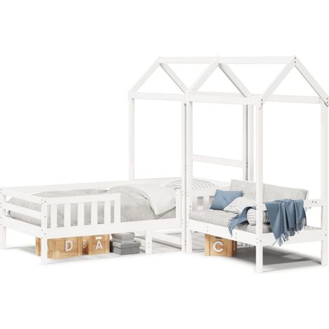 Maison Exclusive - Massivholzbett und Bank mit Dach Weiß 80x200 c