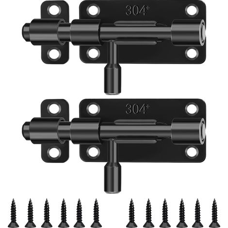 Lot de 2 verrous de porte en acier inoxydable avec vis - Noir - Verrou coulissant pour porte de jardin, salle de bain, fenêtre, chambre à coucher (1/5)
