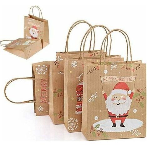 Lot de 24 Sacs Cadeaux en Papier avec Poignée Pochettes de Noël - 26cm x 21cm x 10cm (1/5)