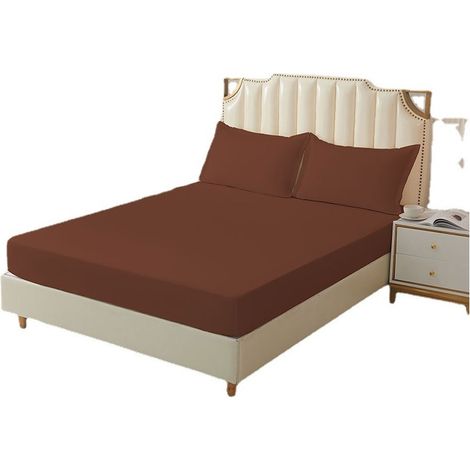 Drap-Housse lit sommier tapissier Lits à Eau Coton 150x200+25cm Brun (1/3)
