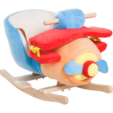 Cheval à bascule en forme d'avion pour enfants de plus de 18 mois, petit cheval à bascule avec musique intégrée en bois de peuplier, Max : 60 kg 60x33x45 cm (1/5)