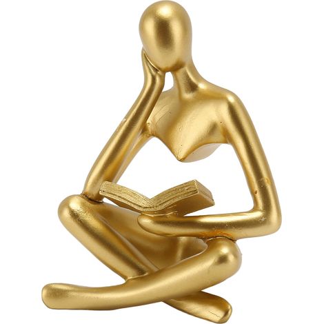 Statuette de penseur lisant en résine, figurine assise, art abstrait, ornement pour salon ou meuble, couleur or (1/5)