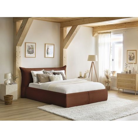 BOBOCHIC - Lit coffre JADE avec tête de lit effet oreiller gros côtelé doux 180x200 Orange (1/5)