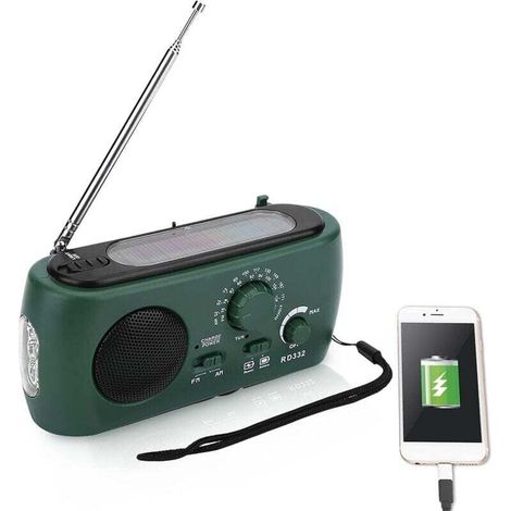 Radio a Pile Survie, Radio a Pile AM/FM avec Lampe de Poche LED Chargeur de Téléphone d'urgence pour la Maison et Le Camping en Plein Air, la Randonnée