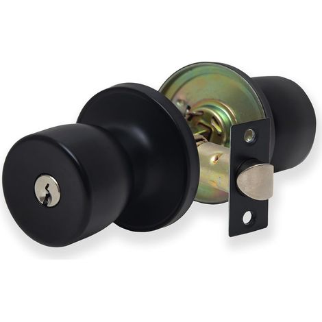 1 Poignée de porte, Serrure à clé, Zamak, Finition noir mat, Pour porte intérieure bois 35-45mm (1/5)