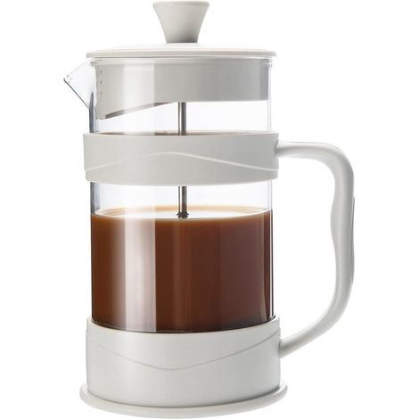 French-Press-Kaffee Teebereiter Mini-Camping-Kaffee Teebereiter mit 304-Edelstahlfilter und hitzebeständigem Glas Cold-Brew-Kaffeebereiter 350 ml Weiß (1/5)