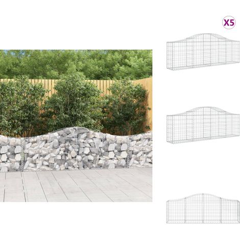 Paniers à gabions arqués 5 pcs 200x30x60/80 cm Fer galvanisé - Panier À Gabions - Mur De Gabion - Clôture Végétale - Décoration Jardin - Barrière Sonore (1/5)