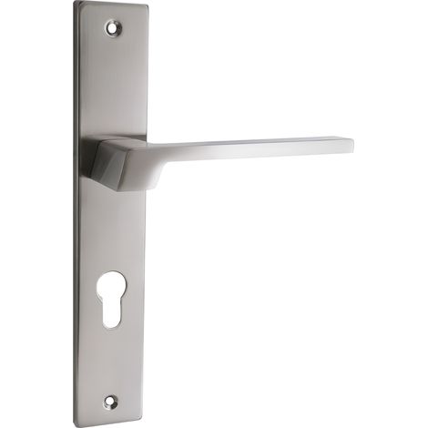 domino Türgriff 72 Drückergarnitur PZ - Profilzylinder Set Türklinke für Zimmertür, Bürotür, Kellertür & Innentür L-Form Türbeschläge aus Aluminium Nickel CANTORO M9 (1/5)
