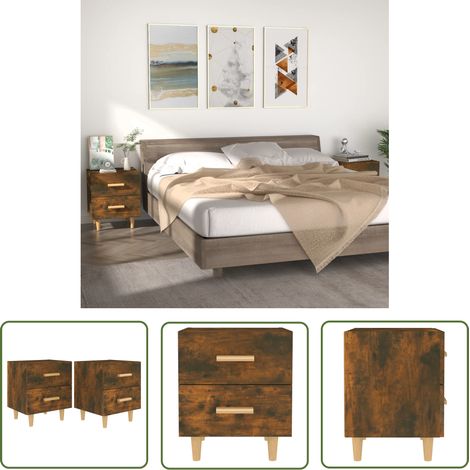 The Living Store Tables de chevet 2 pcs Chêne fumé 40x35x47,5 cm - Table De Chevet - Meuble Chambre - Style Scandinave - Bois D'ingénierie - Bois D'eucalyptus (1/5)