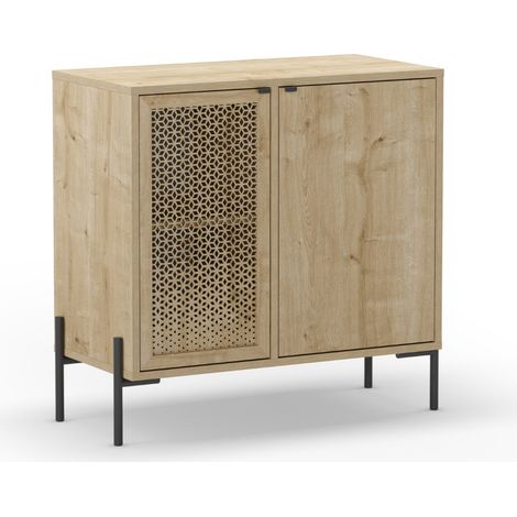 STERA - Mini commode 2 portes 83 cm en mélamine - Chêne clair