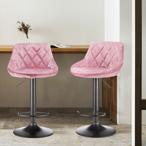 Lot de 2 Tabouret de Bar en Velours tabourets de Cuisine Hauteur réglable rose (1/5)