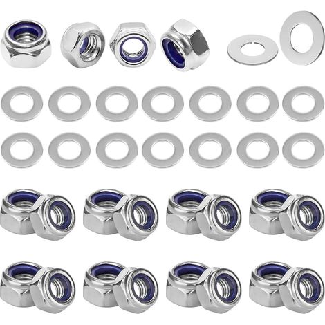 50 Pièces Ecrou M4 Inox, M4 Nylstop Écrous et Rondelles, Ecrous Frein Hexagonal de Blocage, pour Vis, Boulons Filetés et Tiges Filetées (1/5)