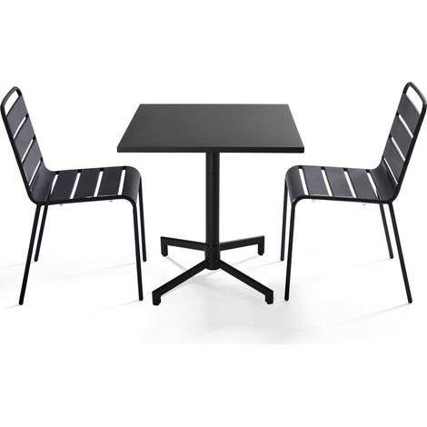 Ensemble table 70 cm et 2 chaises de jardin en métal gris anthracite - Palavas (1/5)