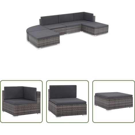 Canapé en résine tressée - Salon de jardin 6 pcs avec coussins résine tressée gris (1/5)