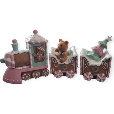 Dekofigur Pfefferkuchenzug klein 14,5 x 9,5 x 32,5 cm bunt Weihnachtscharaktere